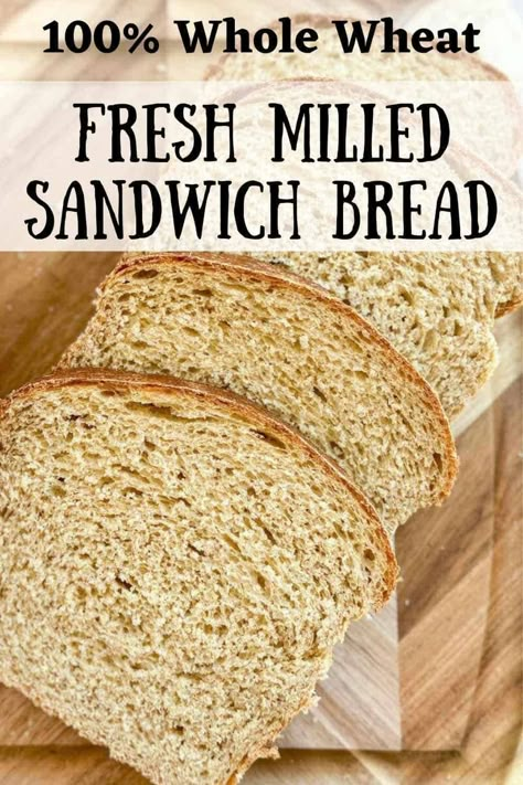 This 100% whole grain fresh milled wheat sandwich bread recipe is soft, fluffy, and best of all–easy to make! This nutritious recipe and the tips outlined in this post will be a game-changer for your baking. Whole grain baking with fresh milled flour is such a treat. Whole Grain Bread Recipes, Bread Recipes Simple, Wheat Berry Bread Recipe, Whole Grain Sandwich, Whole Wheat Bread Recipes, Bread Flavors, Wheat Sandwich Bread Recipe, Bread Recipes For Beginners, Wheat Bread Recipes