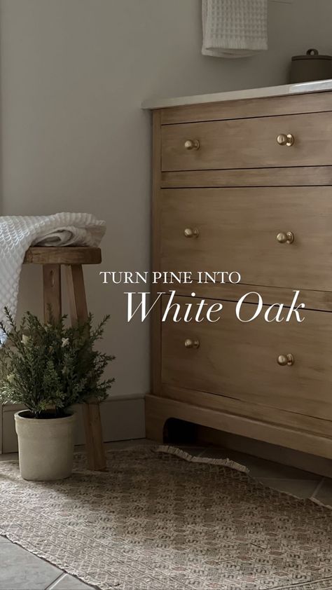 Limewash Pine Furniture, White Oak Look On Pine, White Wash Pine Furniture, How To Make Pine Look Like White Oak, Pickled Oak Stain, Minwax Weathered Oak, Oak Vanity Bathroom, White Oak Stain, Pine Furniture Makeover