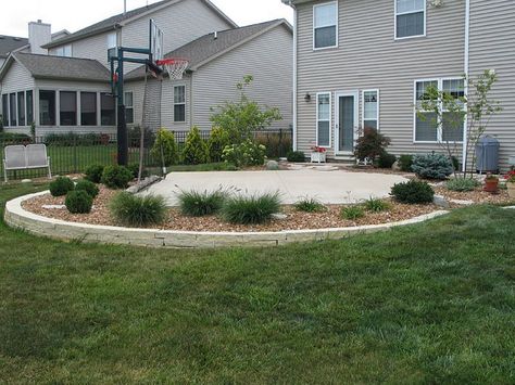 Backyard Basketball Court and landscaping idea Good because it is a patio...then drop in hoop, or tot pool,or three wheeler, Little Tykes ... Backyard Basketball Court, Backyard Court, Basketball Court Backyard, Backyard Basketball, Outdoor Basketball Court, Pool Photos, Backyard For Kids, Basketball Hoop, Dream Backyard