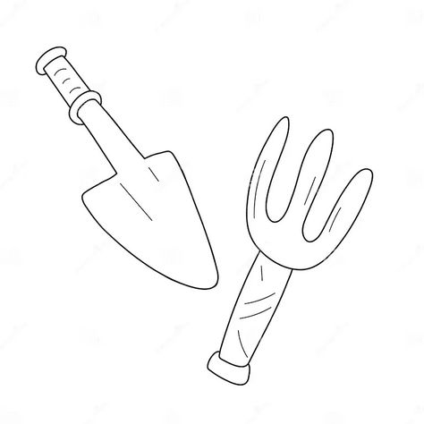 Garden Shovel and Rake Fork, Equipment for Digging and Raking Ground, Tool for Farming and Gardening, Small Spade Stock Vector - Illustration of rake, doodle: 173809987 Garden Shovel, Farm Gardens, Shovel, Stock Vector, Vector Illustration, How To Draw Hands, Doodles