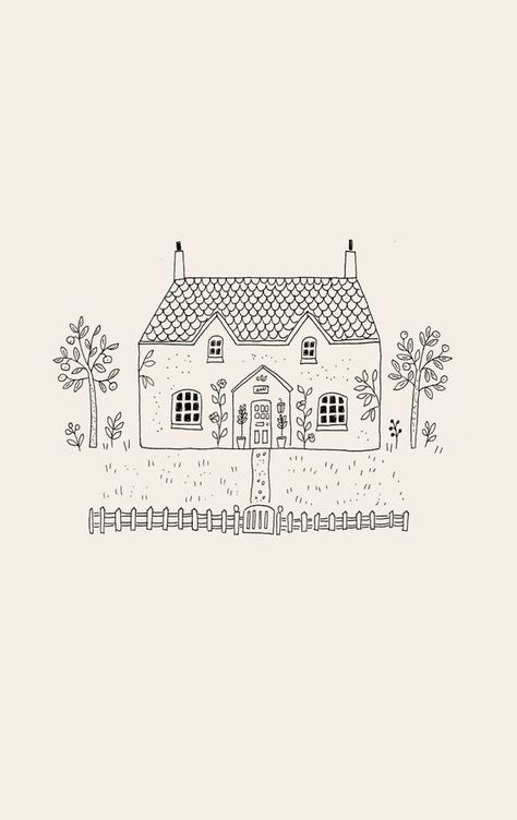 House Graphic Design Illustration, Aesthetic House Drawing Simple, House Line Art Drawing, Dainty House Tattoo, Cottage Home Drawing, Cottage Illustration Simple, Simple Cottage Drawing, Line Art House Drawing, Cottage Line Drawing