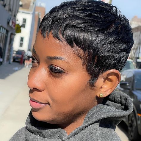 Teyana Taylor Pixie Haircut, Finger Waves Short Hair Black Women, Brush Cut For Black Women, Short Hair Pixie Cuts Black Women, Short Pixie Cut Black Women, Curly Short Haircuts, Black Pixie Haircut, Pixie Haircut For Black Women, Finger Waves Short Hair