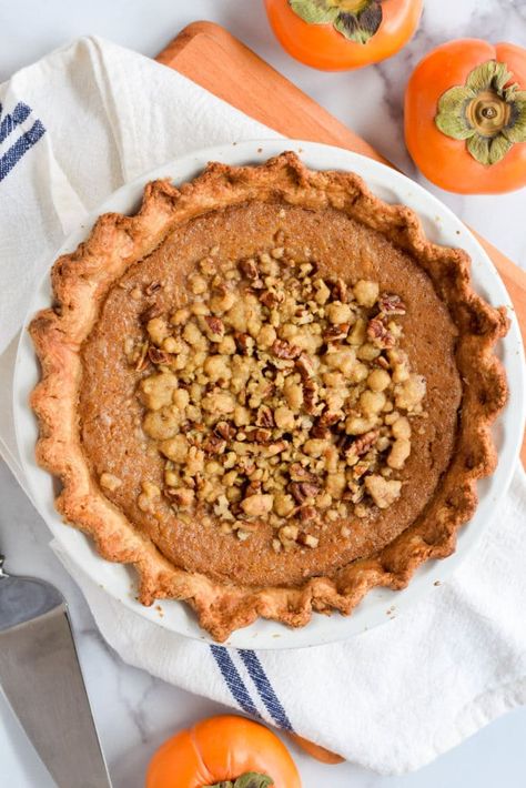 A new Thanksgiving tradition? Persimmon Pie with Pecan Streusel and @floridacrystals brown sugar. #FCChallange #Sweeps #FloridaCrystals Persimmon Pie Recipe, Persimmon Pie, Pumpkin Pie Vegan, Squash Pie Recipes, Luscious Recipes, Thanksgiving Tradition, Squash Pie, Persimmon Recipes, Safe House