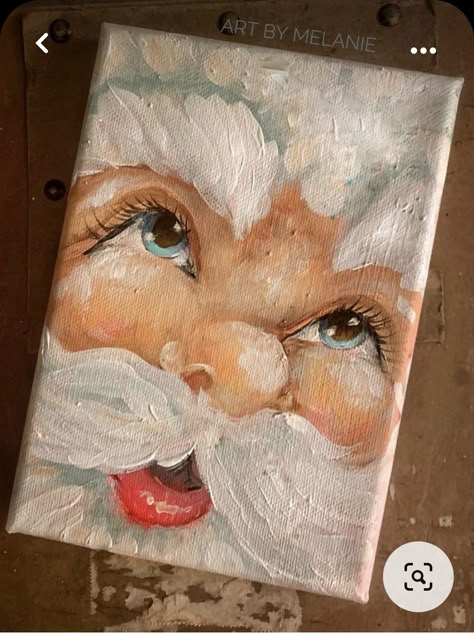 Cute Santa Faces To Paint, Santa Portrait Painting, Santa Face Painting, Santa Eyes Painting, Santa Clause Paintings, Santa Watercolor Christmas Art, Painted Santa Faces, Painting On Slate Ideas, Small Christmas Paintings