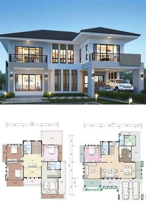 House Design Plan 16.5x10m With 5 Bedrooms - Home Ideas C5E House Plan 6 Bedroom, House Design 5 Bedroom, Big House Ideas, 10 Bedroom House, Big Modern Houses, Double Storey House Plans, 6 Bedroom House Plans, 4 Bedroom House Designs, Double Story House