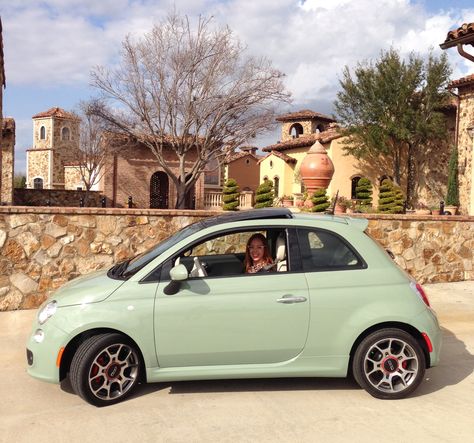 Target ACQUIRED! My third small happy green car, my first Fiat 500. I'm in love! Green Fiat 500, Manifest Baby, Fiat 500 Sport, Passed Driving Test, Girly Car, Getaway Car, Pretty Cars, I'm In Love, First Car