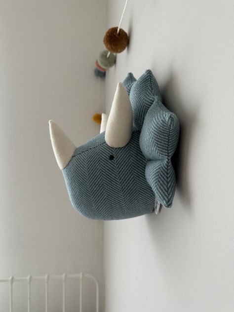 Stuffed Animal Heads On Wall, Dinosaur Head Wall Mount, Cute Triceratops, Felt Animal Heads, Christmas Gift Wall Decor, Animal Head Wall Decor, Twin Room, Dinosaur Head, Kids Interior Design