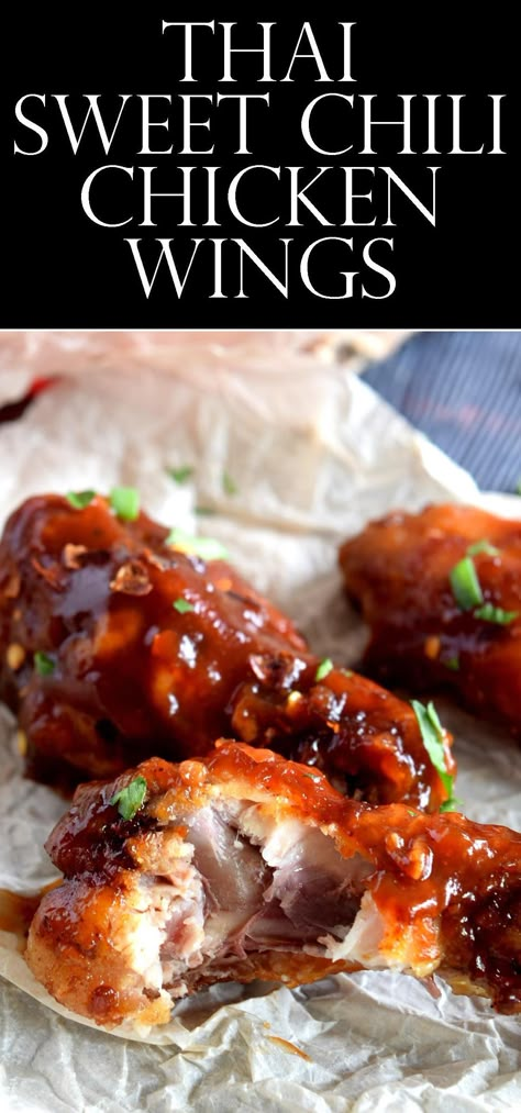 Sweet Chicken Wing Recipes, Asian Chicken Wing Sauce, Spicy Thai Chicken Wings, Chicken Wing Recipes Spicy, How To Make Wing Sauce, Chicken Wing Dings Recipes, Sweet Thai Chili Chicken Wings, Chicken Wing Flavor Ideas, Asian Chicken Wings Recipe