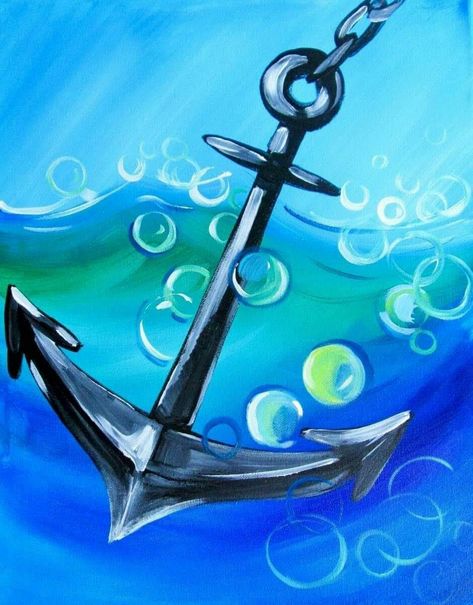 Anchor Painting Ideas, Summer Acrylic Painting Ideas, Fun Acrylic Painting Ideas, Anchor Canvas Paintings, Nautical Painting Ideas, Easy Summer Paintings On Canvas, Unicorn Acrylic Painting, Summer Acrylic Painting, Unique Painting Ideas