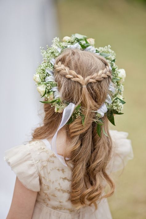 15 Gorgeous Flower Girl Hairstyles via Brit + Co Wedding Hairstyles For Girls, Girl Hairdos, Braided Half Up, Flower Girl Hairstyles, Half Up Hair, Wedding Beauty, Down Hairstyles, Bridesmaid Hair, Pretty Hairstyles