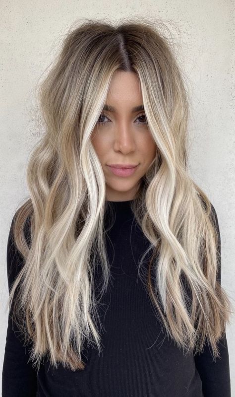 Blonde Balayage Level 7 Root, Fall Blonde Root Shadow, Platinum Blonde Lived In, 2023 Blonde Balayage Hair Trends, Melted Balayage Blonde, Blonde With Root Melt And Lowlights, Neutral Blonde Hair Shadow Root, All Over Blonde Hair Color Dark Roots, Low Light Root Smudge