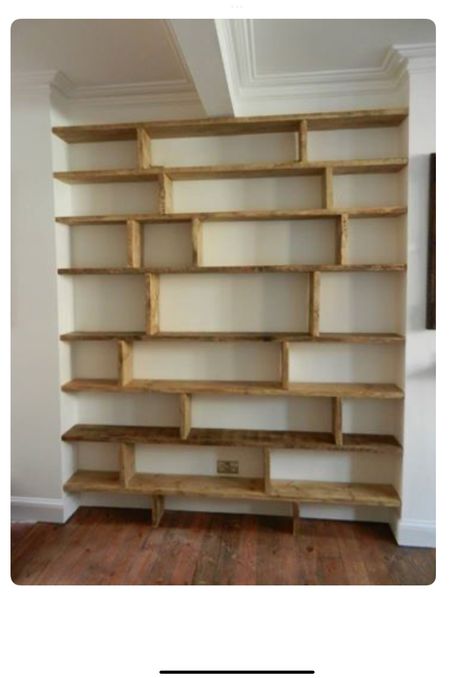 Wood Bookshelves Wall, Diy Library Wall, Homemade Bookshelves, Bespoke Shelving, Diy Bookshelf Wall, Scaffold Boards, Wood Bookshelves, Home Library Design, Wall Bookshelves