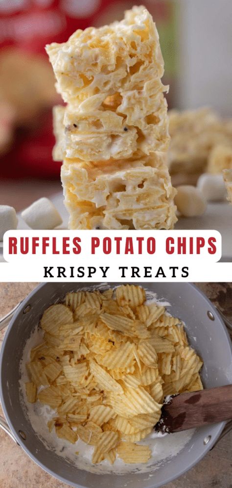 Potato Chip Rice Crispy Treats, Potato Chip Crispy Treats, Potato Chip Krispy Treats, Potato Chip Rice Krispie Treats, Rice Krispie Desserts, Ruffles Chips, Rice Krispies Recipe, Ruffles Potato Chips, Sugar Free Vanilla Syrup