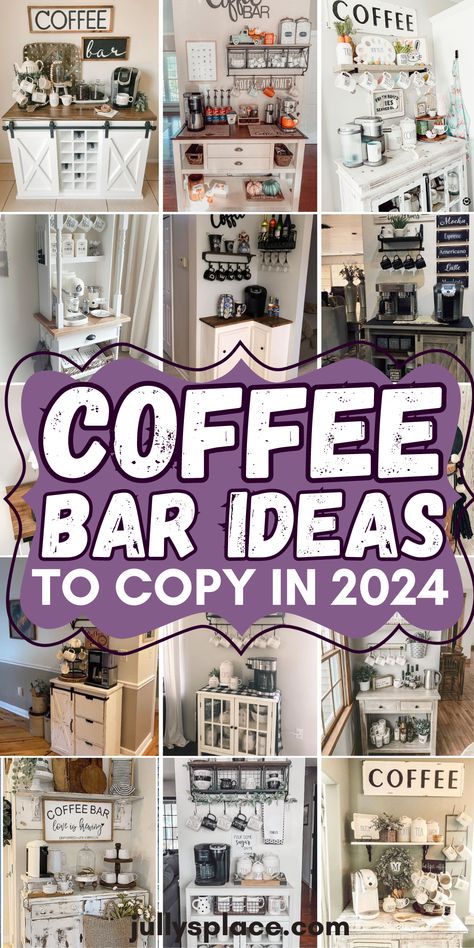 Coffee Bar Ideas, Coffee Bar Station Coffee Bar Ideas Furniture, Painted Coffee Bar Ideas, Home Office Coffee Bar Ideas, Repurposed Coffee Bar Ideas, Kitchen Coffee Bars Built In, Coffee And Espresso Bar Ideas, Coffee And Wine Bar Ideas Dining Rooms, Diy Home Coffee Station, Best Coffee Bar Ideas