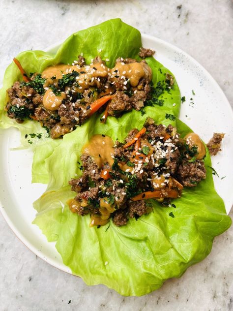 Ground Beef Lettuce Wraps, Lettuce Wraps With Peanut Sauce, Thai Lettuce Wraps, Asian Lettuce Wraps, Beef Wraps, Beef Lettuce Wraps, Thai Beef, Lettuce Wrap Recipes, One Skillet