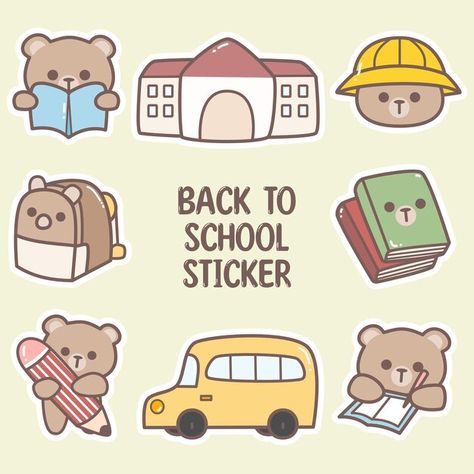 Aesthetic School Stickers, Stickers School Aesthetic, Back To School Stickers Aesthetic, Kindergarten Stickers, Stickers About School, Student Sticker Book, Cute Printable Stickers, Drawing Ideas Doodles, Student Planner Stickers