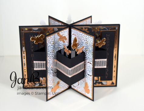 Bluebell Woods, Tarjetas Pop Up, Fancy Fold Card Tutorials, Tri Fold Cards, Fun Folds, Step Cards, Paper Butterflies, Interactive Cards, Shaped Cards