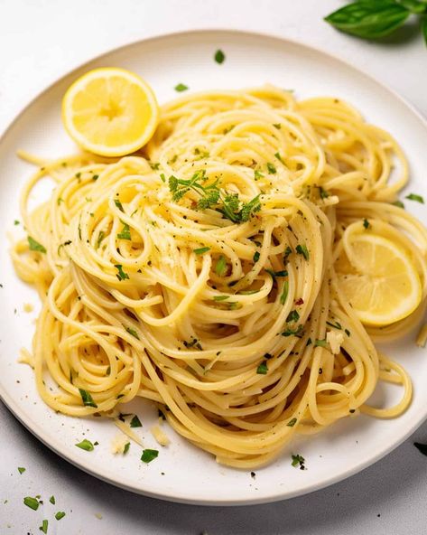 Lemon Linguini Pasta, Lemon Herb Pasta, Creamy Lemon Garlic Pasta, Coastal Italian, Cannelloni Pasta, Lemon Garlic Pasta, Lemon Pasta, Garlic Pasta, Lemon Herb