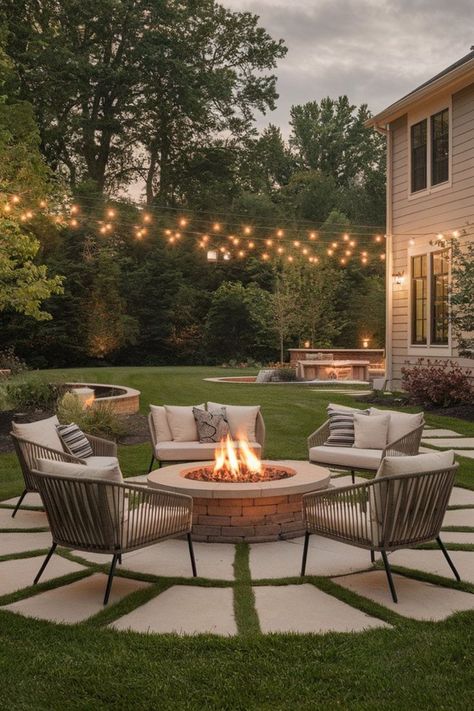 Design your outdoor fire pit area with comfortable seating arrangements that combine functionality and style, enhancing your outdoor experience. #OutdoorFirePitArea #SeatingIdeas #OutdoorComfort Fire Pit Area Ideas, Cozy Seating Area, Outdoor Fire Pit Seating, Outdoor Fire Pit Area, Fire Pit Seating Area, Outside Fire Pits, Large Backyard Landscaping, Relaxing Backyard, Rustic Fire Pits