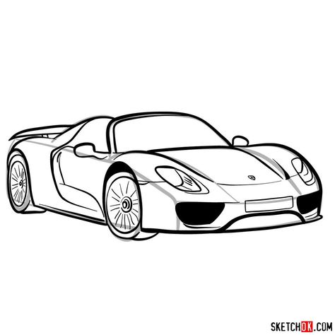 How to draw Porsche 918 Spyder Gtr Drawing Easy, Porshe Drawing Easy, Easy Cars Drawing, Car Drawing Porsche, Porsche Drawing Easy, Porche Drawing Car, Porsche Drawing Sketch, Super Car Drawing, Supercar Sketch