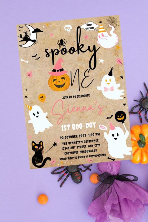 Spooky One Birthday Party, Vintage Halloween Ghost, Spooky One, 1st Birthday Party Invitations, 1st Birthday Party, First Birthday Invitations, First Halloween, Birthday Party Invitation, Halloween Ghost