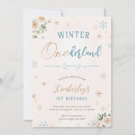 Winter First Birthday Wonderland Themed 1st Party Invitation Winter Onederland Party Boy, Birthday Wonderland, Winter First Birthday, Birthday Party Frozen, Winter Onederland First Birthday, Baby Boy Birthday Themes, Winter Onederland Invitations, Bday Party Invitations, Princess Party Invitations