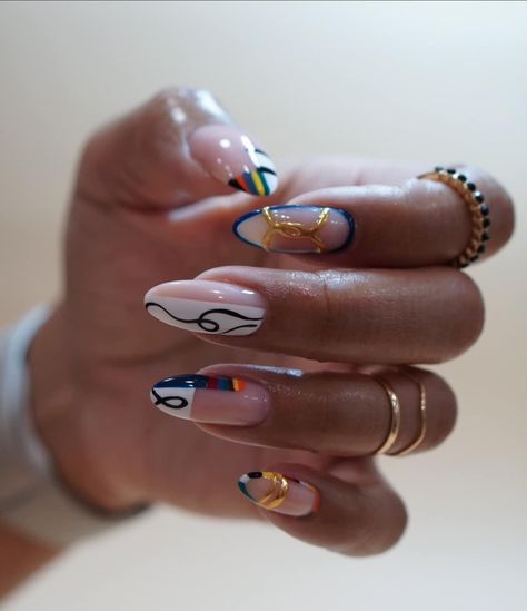 Nail Art Tattoo Style, Black Woman Nail Designs, Edgy Almond Nails Designs, Moderate Nail Art, African American Nail Designs, Fun Unique Nails, Simple Medium Nail Designs, Nail Designs On Real Nails, Tabitha Brown Nails