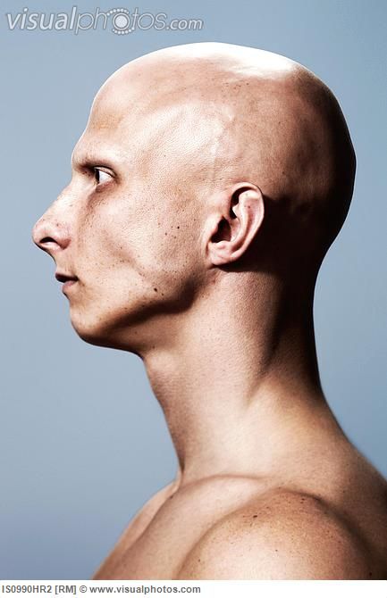 A side view of a bald man, handy for getting the shape of the man's head right as well as for when I get into detailing the face. Bald Head Side Profile, Bald Man Side Profile, Man Side View, Profile View Face, Old Man Side Profile, Face Side View, Head Looking Down, Side View Face, Side Face