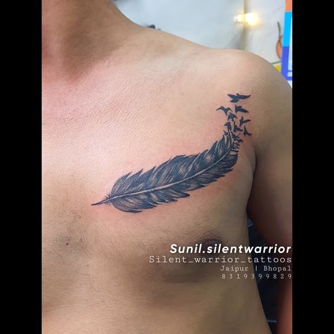 #coverup tattoo Feather Tattoos On Chest, Feather Chest Tattoo Men, Chest Cover Up Tattoos Men, Bird Tattoo Men, Coverup Tattoo, Nature Tattoo Sleeve, Nature Tattoo, Warrior Tattoos, Chest Tattoos