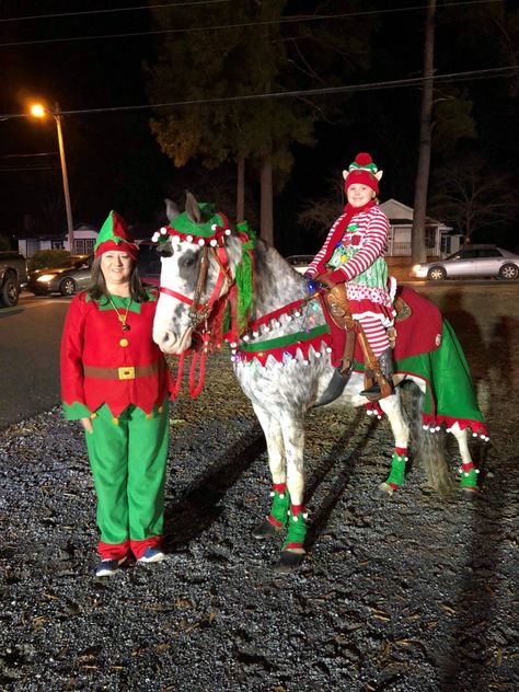 Decorating Horse For Christmas Parade, Horse Reindeer Costume, Horse And Rider Christmas Costume, Horse Christmas Parade Ideas, Christmas Horse Costumes, Horse Christmas Costume, Post Decorations, Lexington Michigan, Equestrian Christmas