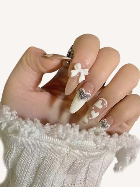 White Press On Nails, Smart Nails, Nails Heart, Latest Nail Trends, Fake Nails With Glue, Party Kleidung, Fake Nail, Kawaii Nails, Nail Length