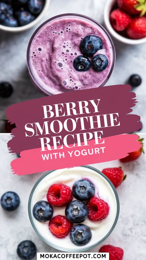 Berry Smoothie Recipe With Yogurt Recipe Smoothies With Greek Yogurt, Smoothie Recipe With Yogurt, Yogurt Smoothie Recipes, Berry Smoothie With Yogurt, Acai Berry Smoothie, Smoothie With Yogurt, Recipe With Yogurt, Berries Smoothie, Triple Berry Smoothie