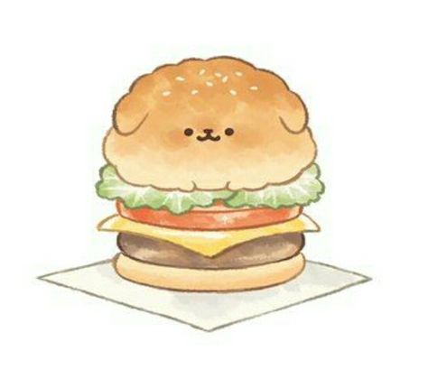 Dessert Animals Drawing, Burger Drawing, Cute Burger, Bunny Artwork, Desserts Drawing, Cute Dog Drawing, Chibi Sketch, Cute Wallpapers For Ipad, Food Illustration Art