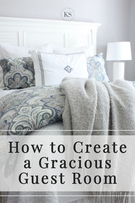 4 Tips for creating a beautiful, comfortable guest bedroom Guest Room Bedding Ideas Cozy, Classic Guest Bedroom Ideas, Guest Bedroom Inspiration Cozy, Twin Beds Guest Room Small Bedrooms Decorating Ideas, Spa Guest Bedroom, Beautiful Guest Rooms, Guest Bedroom Ideas Gray, Guest Room Set Up, How To Decorate A Guest Bedroom