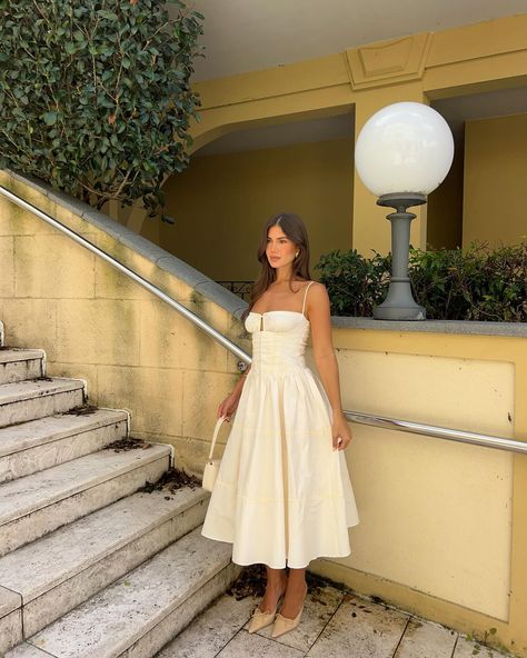 @dekota_thompson in the Esmeralda lace-trim pintucked poplin midaxi dress in ivory 🤍 The perfect spring look. White Spaghetti Strap, Spaghetti Strap Maxi Dress, A Line Dresses, Sling Dress, Spring Women, Summer Party Dress, Dresses Summer, Spring Looks, Tube Dress