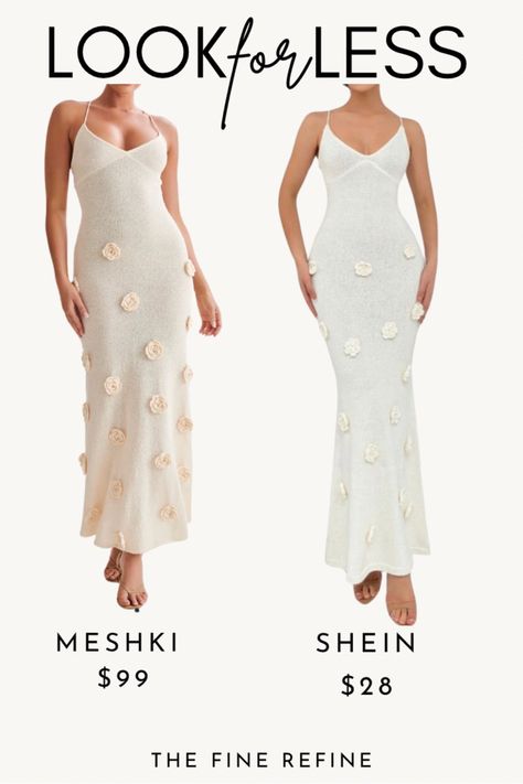 Look for less white dresses with flower appliques Shein Finds, Dress With Flowers, Knit Maxi Dress, Maxi Knit Dress, Flower Dresses, White Dress, Maxi Dress, Knitting, Flowers