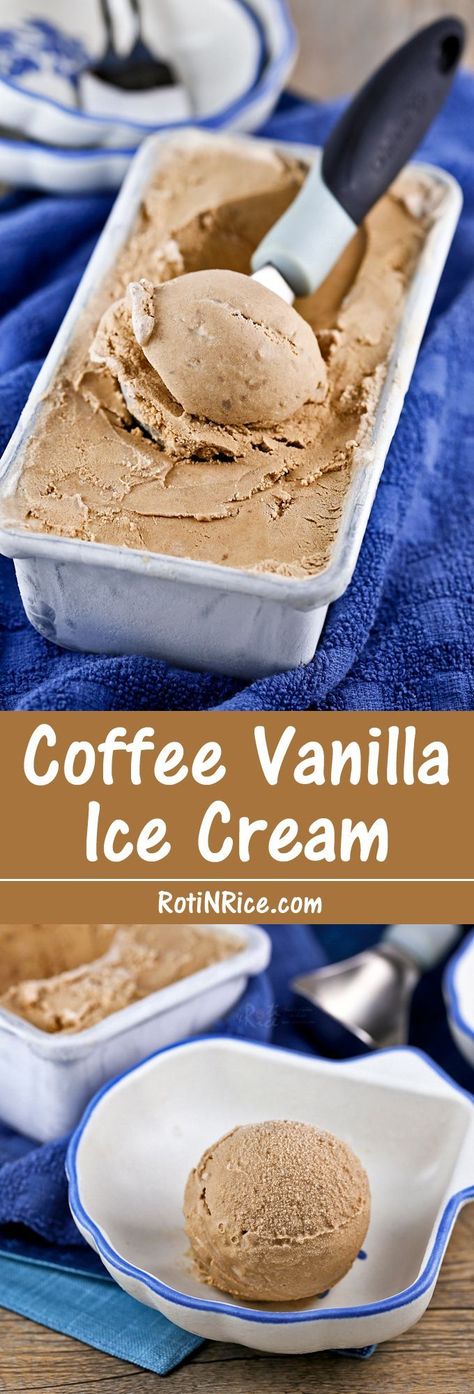 Rich creamy Coffee Vanilla Ice Cream with bold coffee flavor. No eggs, just whole milk, cream, ground coffee, and vanilla extract. | Food to gladden the heart at http://RotiNRice.com Coffee Ice Cream Recipe No Egg, Homemade Coffee Ice Cream, Coffee Flavored Ice Cream, Coffee Ice Cream Recipe, Coffee And Vanilla, Coffee Vanilla, Ice Cream Maker Recipes, Creamy Coffee, Homemade Ice Cream Recipes