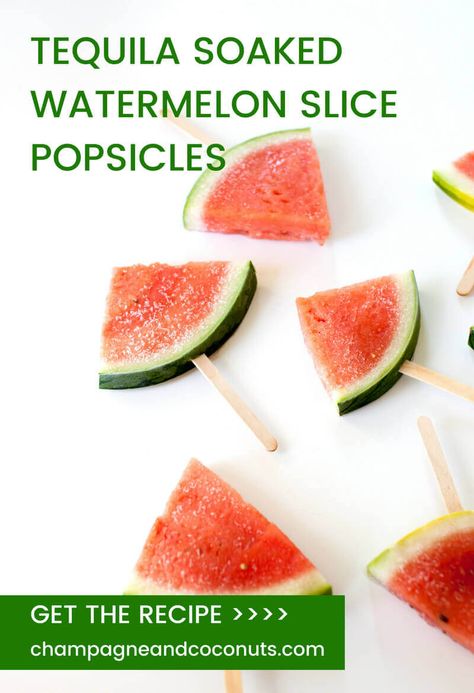 Boozy popsicles are the bomb! And they can be sort of healthy, right? Low calories and made with fresh watermelon, these tequila soaked watermelon slice popsicles are a great way to enjoy a little boozy fun. #cocktailonastick #watermelononastick #watermelon #sparklingice Tequila Soaked Watermelon, Watermelon Sticks, Frozen Watermelon Margarita, Fruit Popsicle Recipes, Boozy Baking, Watermelon Pops, Boozy Popsicles, Watermelon Popsicles, Fruit Pops