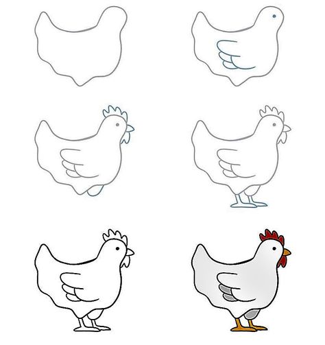 Guide your baby to learn how to draw a chicken simply and easily!!! Draw Chicken, Draw A Chicken, Chicken Drawing, Cartoon Chicken, Drawing Pictures, Beautiful Chickens, Baby Chickens, Your Drawing, Cute Chickens