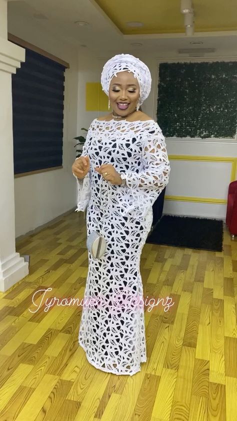 Lace Style For Women Over 50, Buobuo Lace Gown, White Lace Styles For Women, Style For White Lace Gown, African White Lace Dress Styles, Beautiful Lace Gown Styles, Jyromuch Designz, White Lace Styles, White Lace Dresses