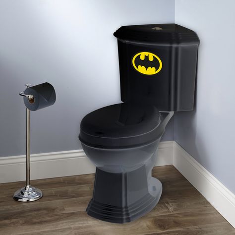 Batroom. #bathroom #design #batman #dccomics Batman On The Toilet, Batman Bathroom, Superhero Bathroom, Bat Mobile, Batman Room, Batman Decor, Batman Car, Batman Theme, Batman Stuff