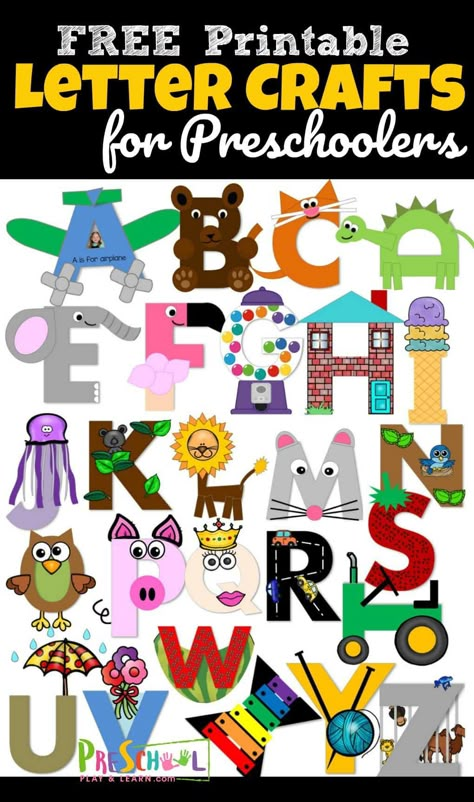 FREE Uppercase Letter Crafts - you will love these no prep alphabet crafts - just print, color, cut, paste, and tape / glue together #preschool #alphabet #craftsforkids Preschool Letter Crafts Ideas, Alphabet Art Projects Preschool, Alphabet Art Kindergarten, Preschool Abc Crafts, Letter Recognition Crafts, Ideas For Alphabet Activities, Things That Start With R Preschool, Alphabet Craft Ideas, Literacy Crafts Preschool