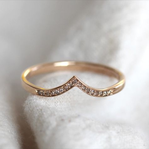 Beautiful and delicate wedding ring. This dainty diamond set band gently forming into a wishbone shape to fit against a variety of designs. Thread and grain set cinnamon diamonds add some sparkle to the piece. Delicate Wedding Ring, Dainty Wedding Ring, Engagement Rings Couple, Delicate Wedding, Black Beaded Jewelry, Basic Jewelry, Gold Rings Fashion, Gold Ring Designs, Simple Engagement Rings