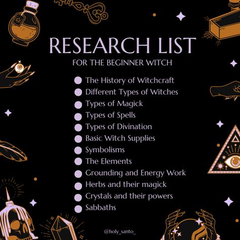 Things To Do Research On, Witch Facts Witchcraft, Witch Basics Notes, Witchcraft Rituals For Beginners, Witchcraft Shopping List, Witches Shopping List, Spells To Become A Witch, List Of Crystals For Witchcraft, Witch To Do List