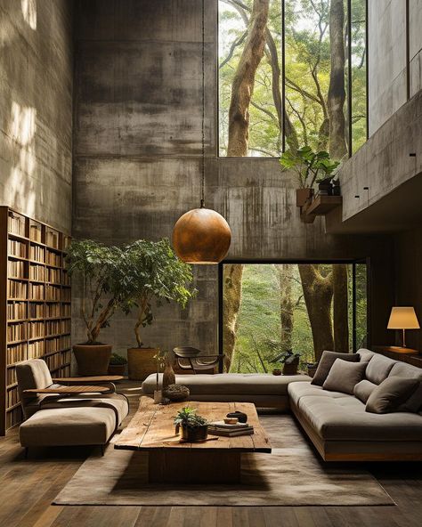 Smart designs for a cleaner planet 🌍💡 @idlnasia Follow @breckandfox for more! Modern Jungle Living Room, Brazil Interior Design, Stone House Decor, Brazil Jungle, Jungle Home, Bali Decor, Nature House, Zen House, Japandi Interiors