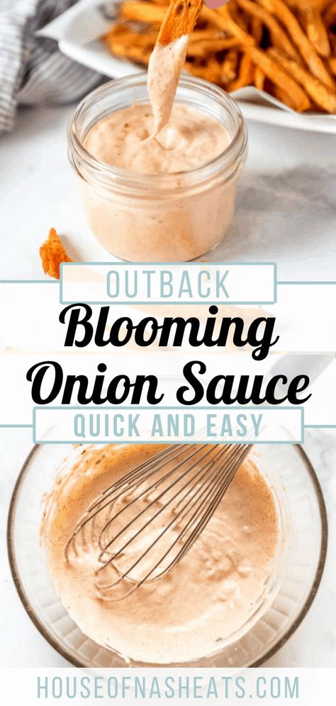 This copycat Outback Blooming Onion Sauce is creamy with a little kick, bringing you your favorite flavors from the classic steakhouse. Whip it up as an appetizer or delicious snack for dipping all the things or spreading on burgers or sandwiches! #bloominonion #sauce #outback #steakhouse #appetizer #dipping #best #copycat Sauce For Blooming Onion, Blooming Onion Recipe Sauce, Copycat Outback Blooming Onion Sauce, Texas Roadhouse Onion Blossom Sauce, Texas Roadhouse Blooming Onion Sauce, Onion Blossom Sauce, Blooming Onion Dipping Sauce Recipe, Blooming Onion Dip, Blooming Onion Dipping Sauce