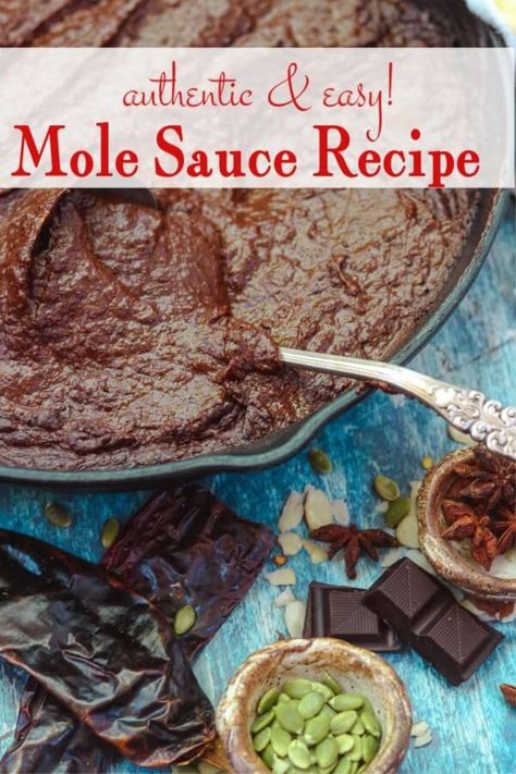 This easy, authentic mole sauce recipe is spicy and complex. #ad #choctoberfest #makesomethingdivine #recipes #mole #authentic #easy #mexican #red #spicy #fromscratch via @MaryeRestlessChipotle Easy Mole Sauce, Mole Recipe Mexican, Mole Sauce Recipe, Mexican Mole Sauce, Mexican Mole, Mole Recipe, Restless Chipotle, Mole Poblano, Mexican Sauce