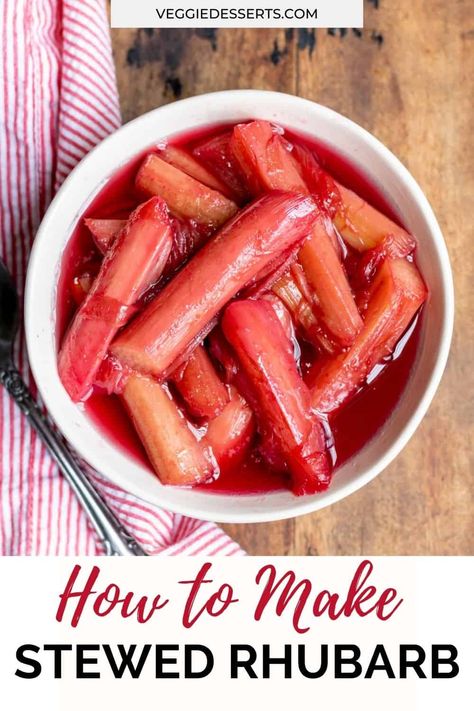 This easy 3 ingredient Stewed Rhubarb recipe is a perfect way to use up seasonal rhubarb. Simply cook in minutes and enjoy on custard, yogurt, oatmeal, ice cream etc... Stewed Rhubarb Recipes, Cooked Rhubarb, Cooking Rhubarb, How To Cook Rhubarb, Healthy Rhubarb Recipes, Stewed Rhubarb, Tandoori Paste, Yogurt Oatmeal, Sweet Sauces