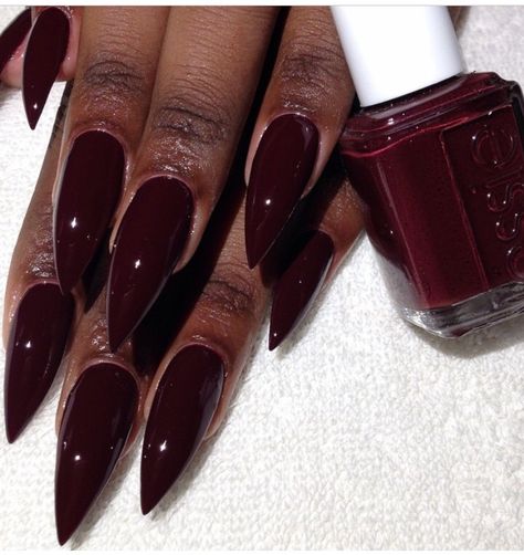 Purplish Red Nails, Burgundy Pointy Nails, Cute Pointy Nails, Red Wine Acrylic Nails, Burgundy Brown Nails, Wine Colour Nails, Deep Wine Nails, Deep Red Almond Nails, Deep Nail Colors