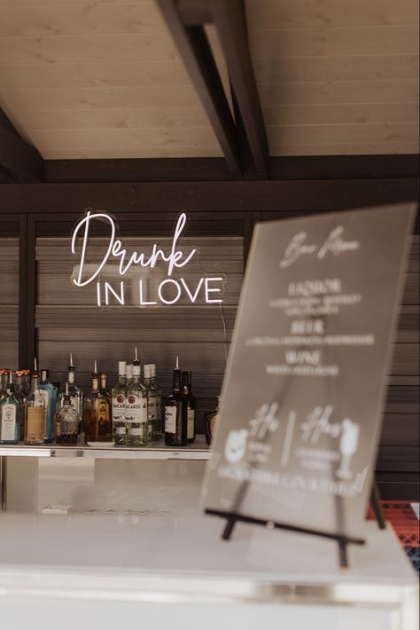 #wedding #weddingbar #weddingbarsign #weddingbarsignage #weddingbardecor #weddingbarsetup #backyardwedding #outdoorwedding #outdoorweddingbar #backyardweddingbar Drunk In Love Wedding Bar, Drunk In Love Engagement Party, Love Neon Sign, Drunk In Love, Bar Set Up, Future Wedding Plans, Wedding Bar, Wedding Signage, Bar Set